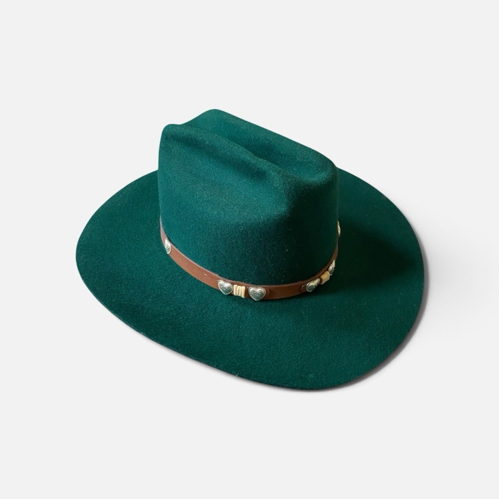 Wrangler Riata Rodeo Queen Hat 7 3/8 Large Green Wool Western Wide Brim USA NEW